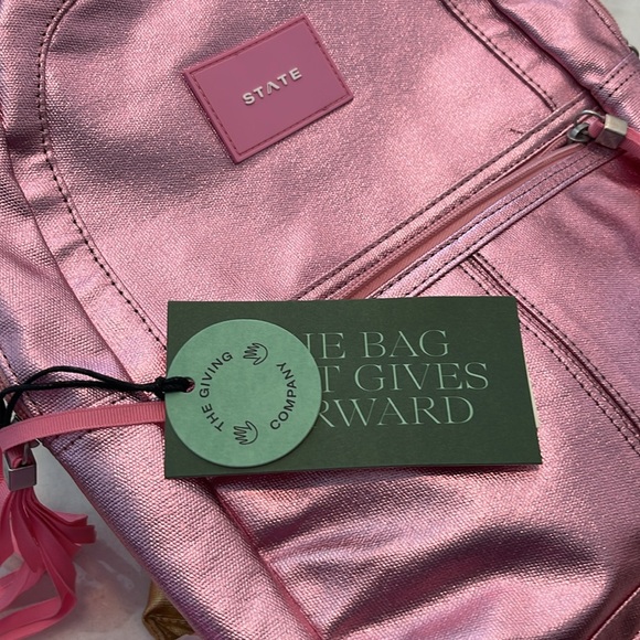 New STATE Bags Metallic Kane Kids Mini Travel Backpack Pink Silver Gold NWT - Picture 8 of 8